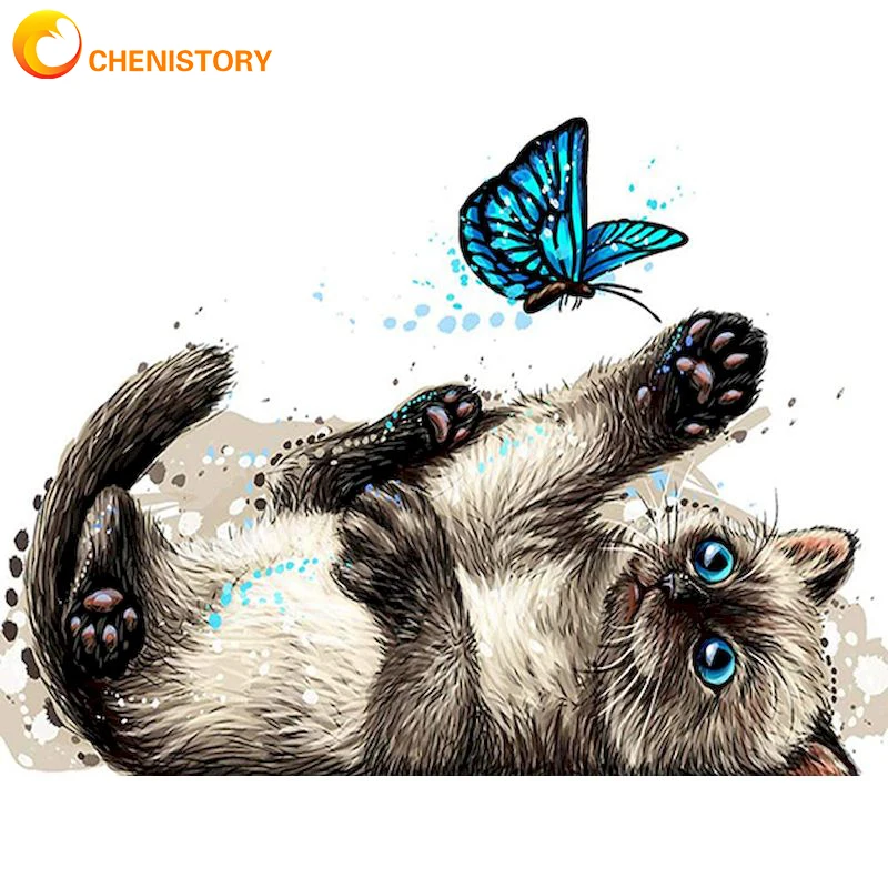

CHENISTORY 5D DIY Diamond Painting Animals Full Square/Round Diamond Embroidery Cross Stitch Cat Mosaic Butterfly Home Decor