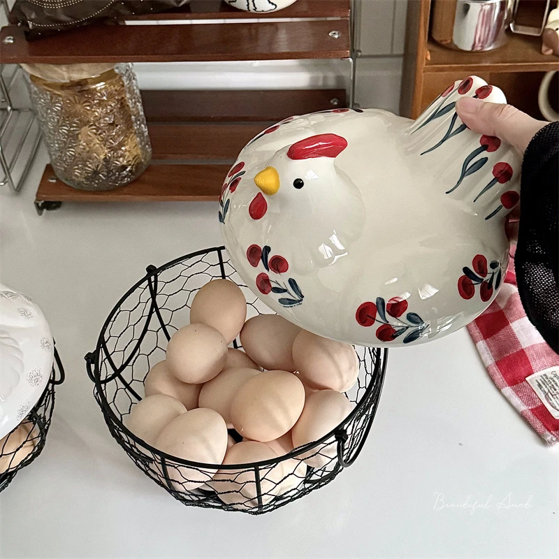 Керамическая корзина для хранения яиц с куриным дизайном, железная корзина вмещает яйца 20-25 лет, держатель для яиц, чехол-органайзер, контейнер, держатель корзины для яиц (art.: 3920cce6aefc8) - 3920cce6aefc8
