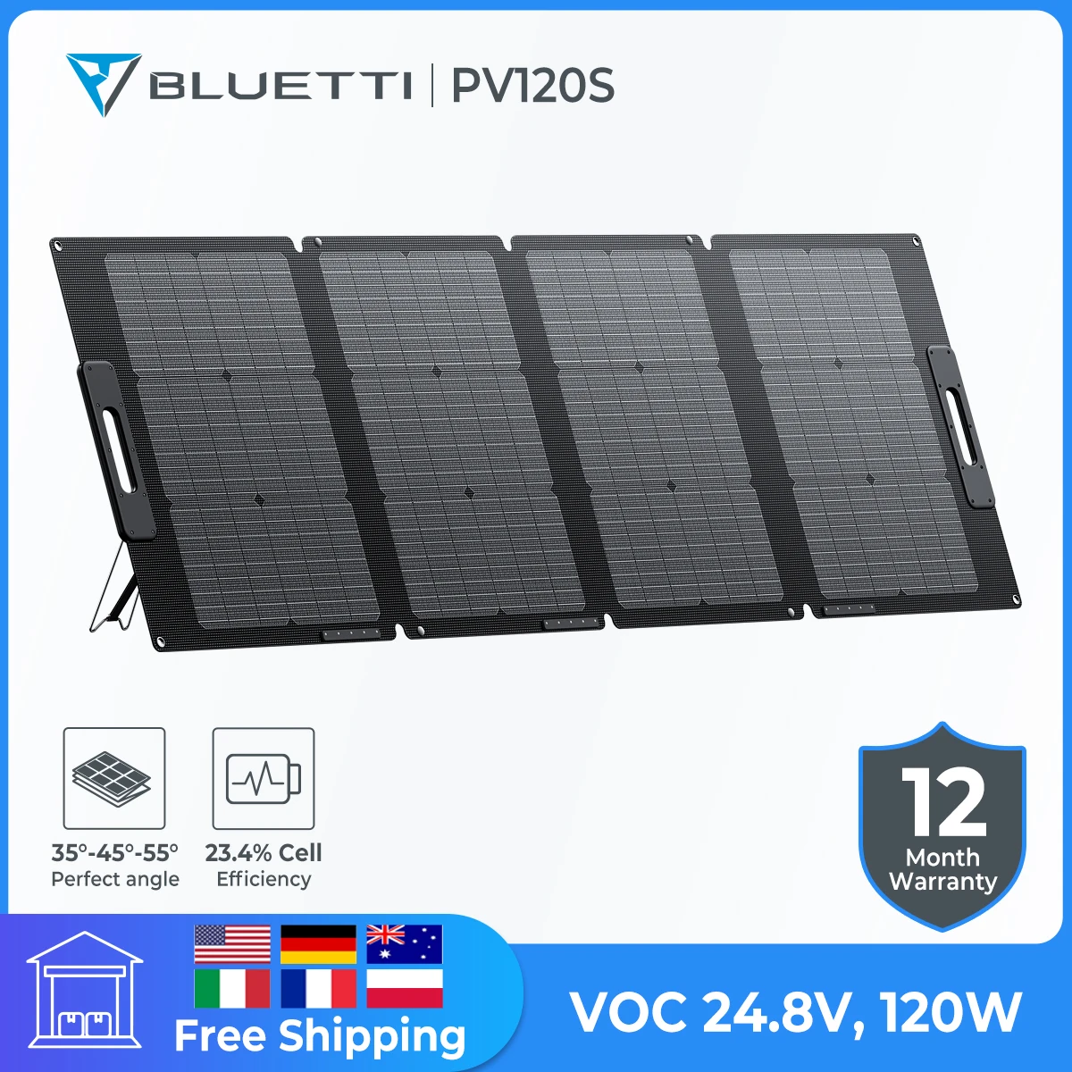 

BLUETTI Protable Solar Panel PV120S 120W 24.8V Solar Panel For Power Station EB3A EB55 EB70 AC200P AC200MAX Foldable Solar Plate