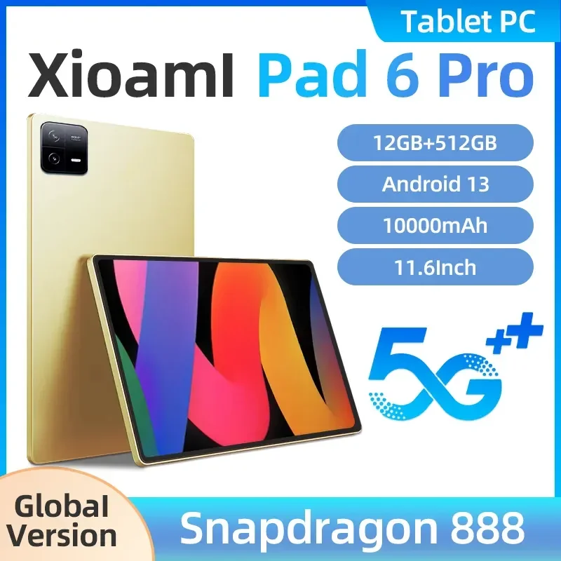 

Оригинальный планшет, Android 13,0 Pad 6 Pro, Snapdragon 888, 16 ГБ + 512 ГБ, планшетофон, двойная SIM-карта или Wi-Fi, HD, 4K, Mi