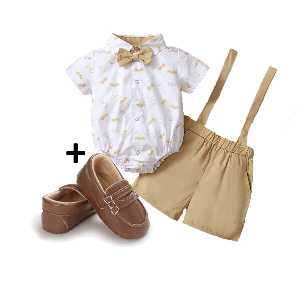 Gentleman Baby Boy Outfit  One-pieces Romper with Suspender Pants and Shoes Cute 1 Year Old   Clothes for Infant Wedding