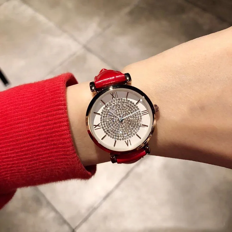 

Производители ins ветер бриллиант PU женские часы gypsophila ремень студенческие часы