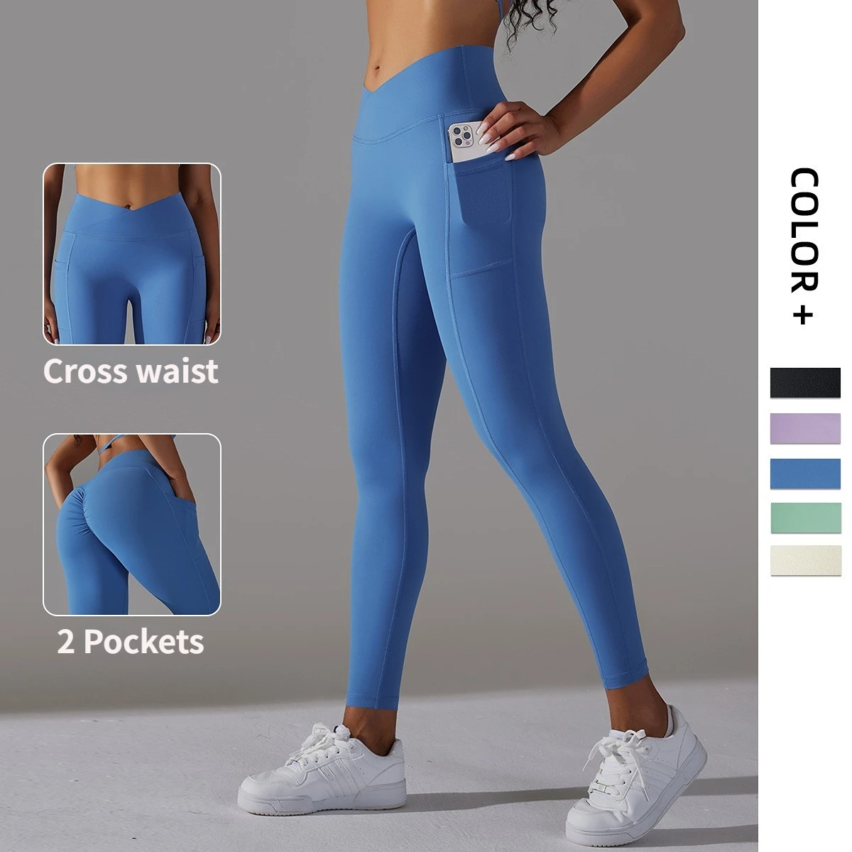 

Леггинсы для йоги с перекрестной талией и карманами для женщин, эластичные леггинсы для занятий в спортзале с эффектом пуш-ап, штаны для йоги с высокой талией, тренировочные трико