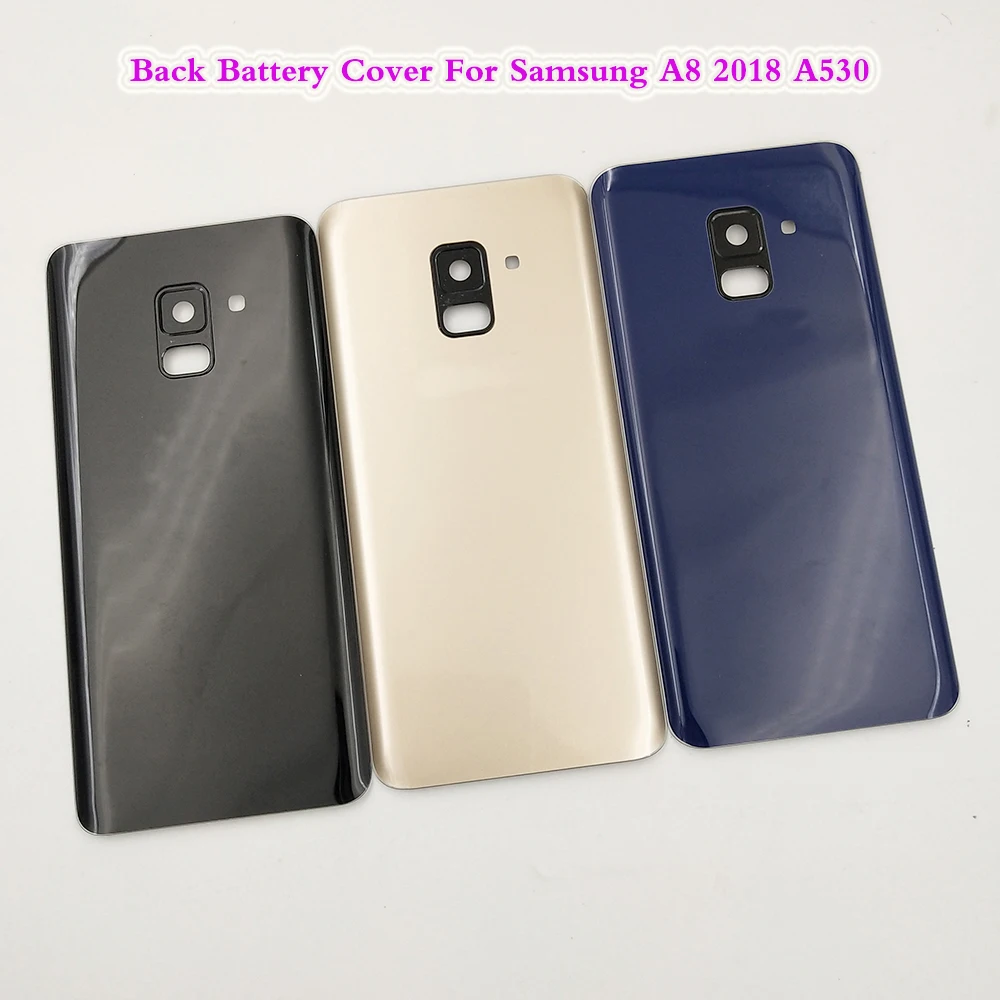 Черная крышка для Samsung Galaxy A8 2018 A530 SM-A530F A530F A530DS, крышка аккумулятора, задняя крышка, Задняя стеклянная крышка с объективом камеры