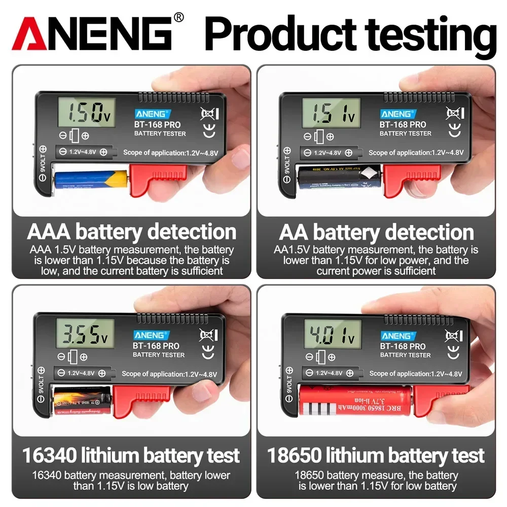 Фото Цифровой универсальный тестер батарей ANENG BT-168 PRO для проверки литиевых, AA, AAA и кнопочных батареек, анализатор нагрузки с дисплеем №5