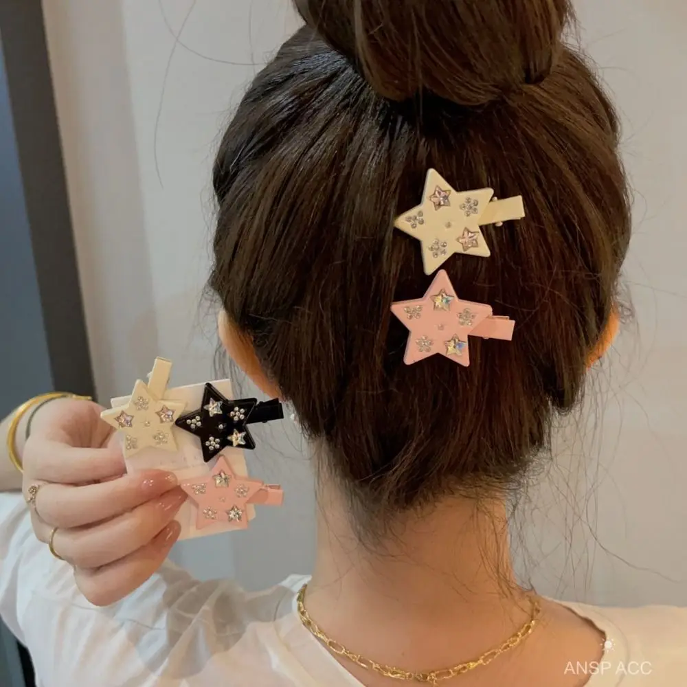 

Headpiece Five-Pointed Star Hair Clip Cute Heart Rhinestone Star Barrettes Mini Crystal Y2K Duckbill Clip