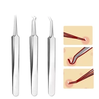 3 pcslot acne needle tweezers blackhead blemish pimples removal pointed bend gib head face care tools comedone acne extractor