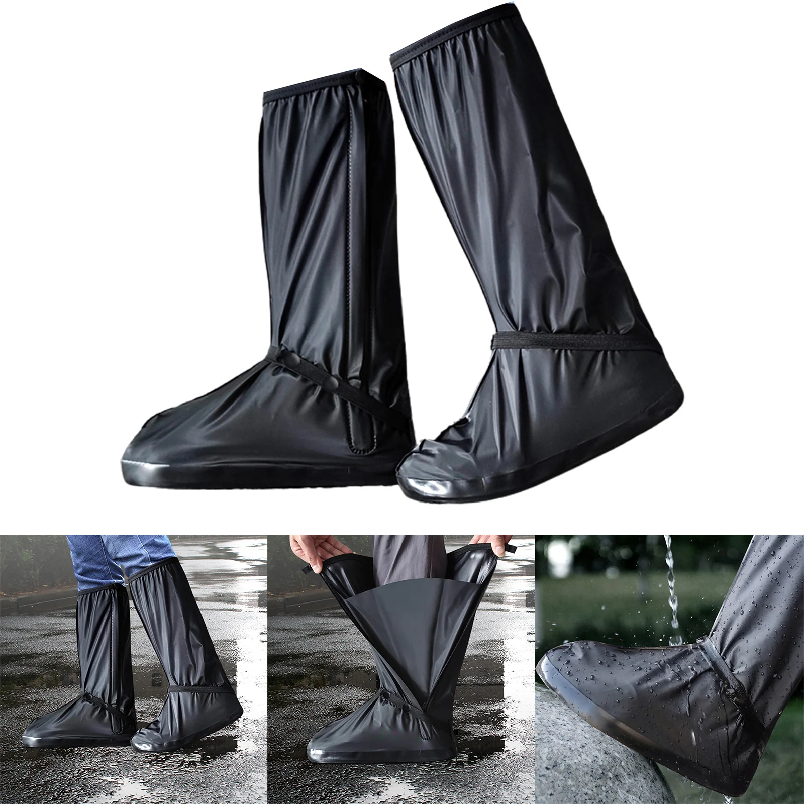 

Black Waterproof Reusable Overshoe Cycling Motorcycle Bike Rain Boot Shoes Cover Wear-resistant And Non-slip