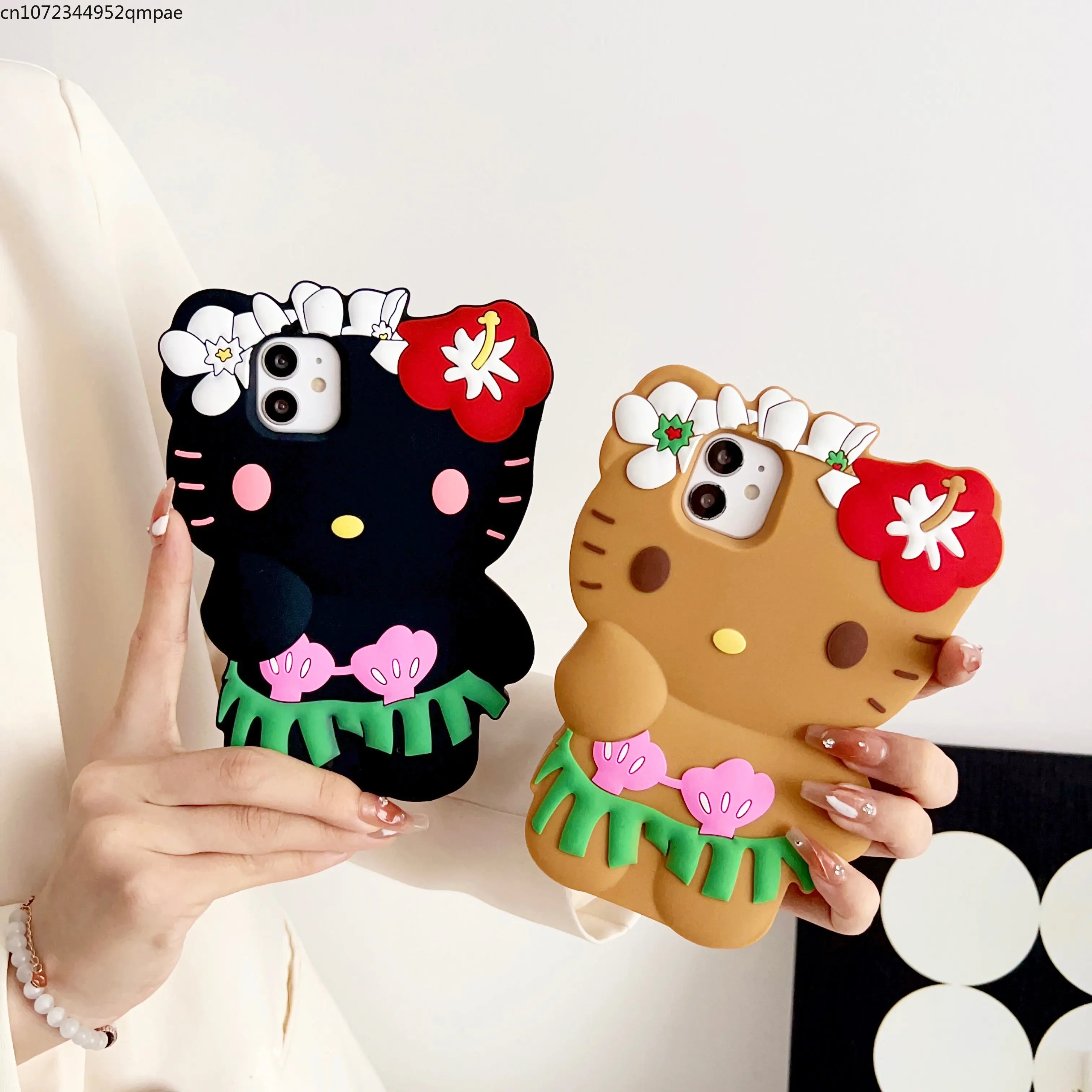 

Cartoon 3D Silica gel Sanrio Hello Kitty Grass skirts Phone Case For iPhone 14 13 12 11 Pro Max 14 Pro Soft Back Cover Girl Gift