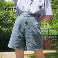 ledp denim shorts summer five point pants womens korean version loose retro all match womens jeans loose jeans short jeans