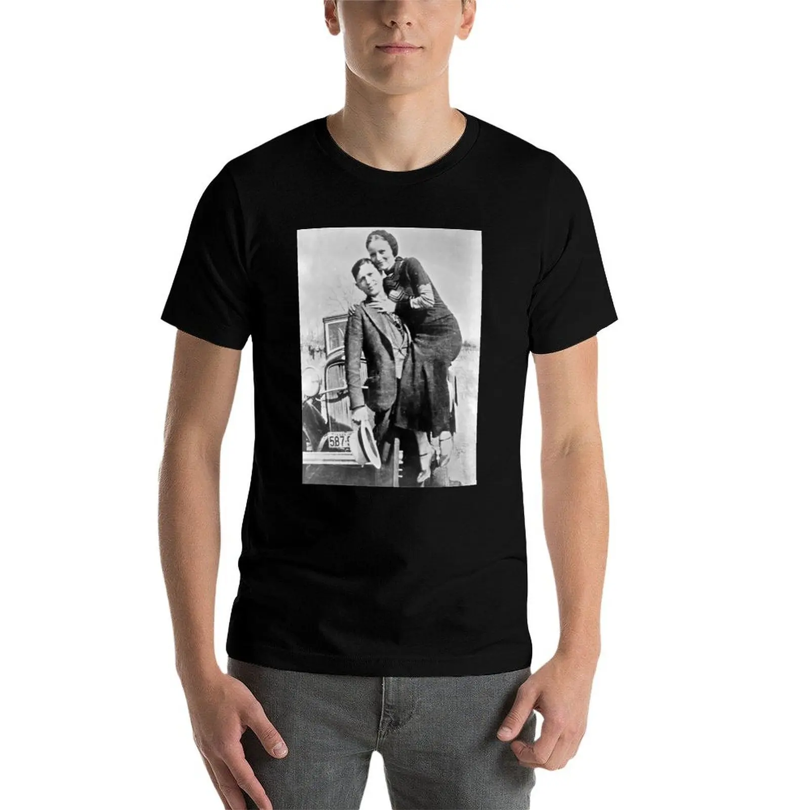 Фото Винтажная футболка с принтом Bonnie & Clyde, модная футболка с узором для мужчин №4