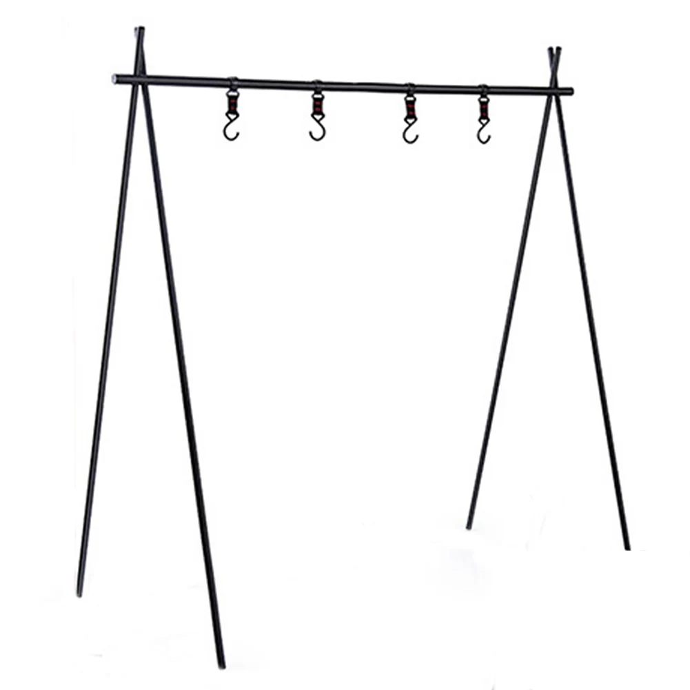 

Camping Hanging Rack Practical Portable Hiking Triangle Shelf With 4 Hooks Outdoor Travel Aluminum Alloy For Cookware Clothes