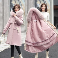 2022 new women winter jacket long coat casual parkas removable fur lining hooded parka cotton thicken warm jacket mujer coats