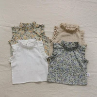 2022 summer new baby sleeveless t shirts for girls floral vest cotton kids solid bottoming tops infant shirts baby clothes