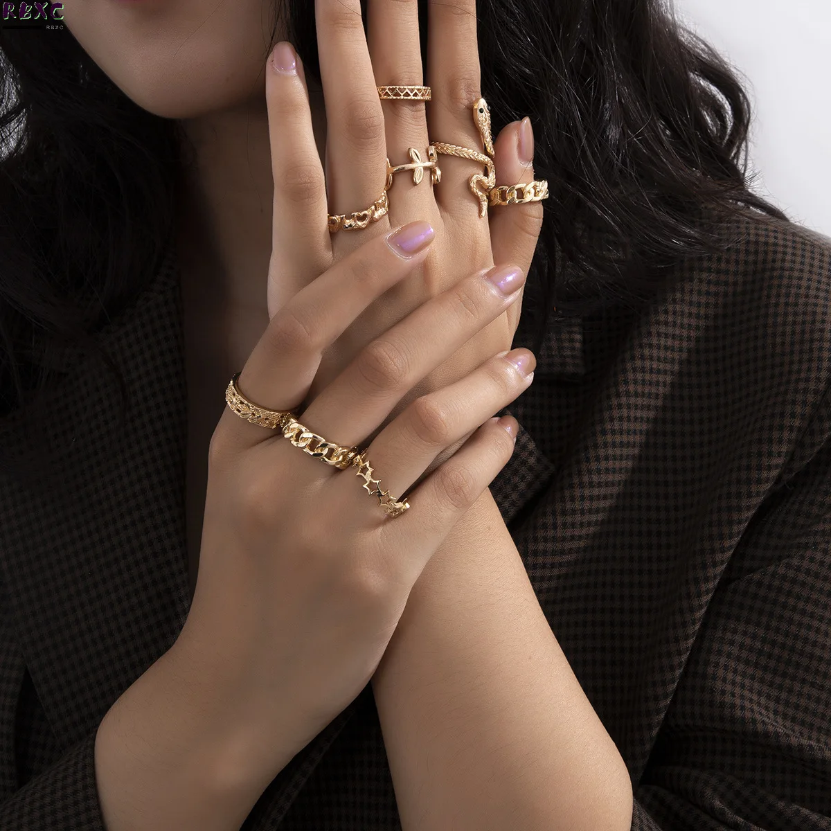 

RBXC Jewelry multiple chain geometry hand ornaments exaggerated snake elephant set ring female