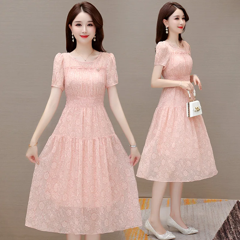 Шифоновое платье из ледяного шелка новинка 2024 женское летнее для мам элитное