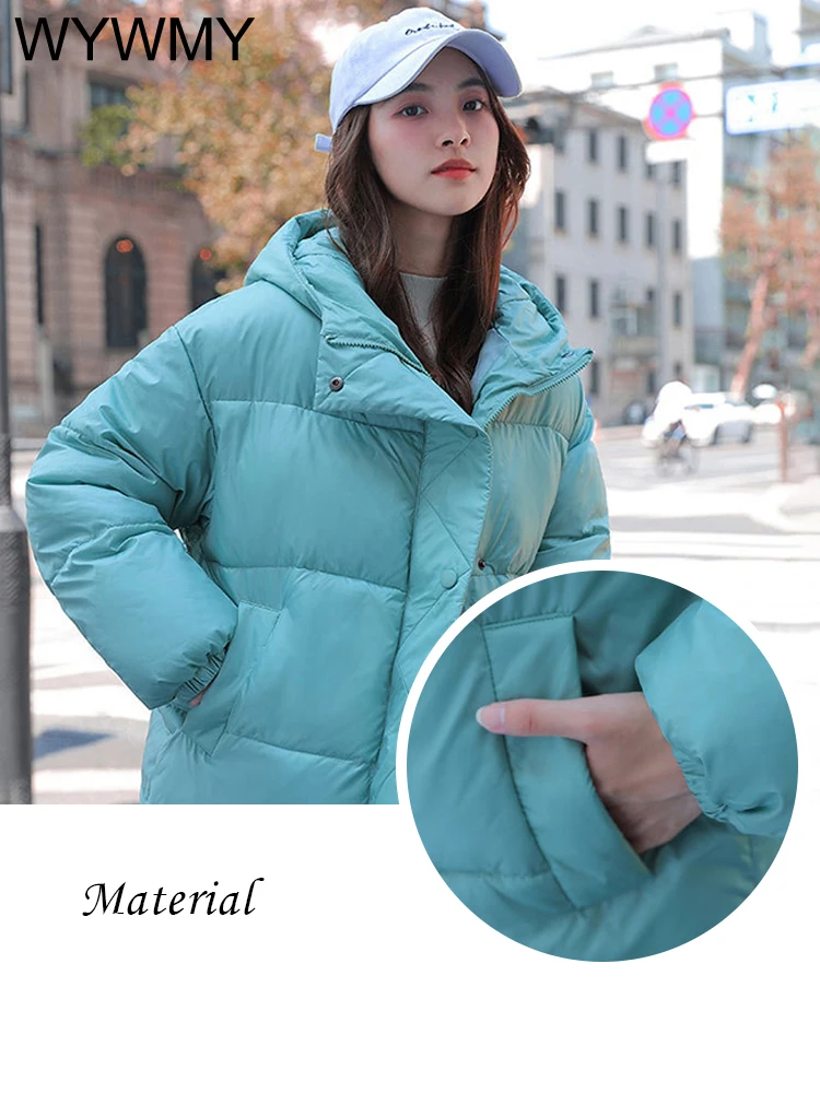 Korean Style Winter Down Jacket Women Oversized Parkas Loose Hooded Female Puffer Jackets Short Padded Solid Womens Down Coat