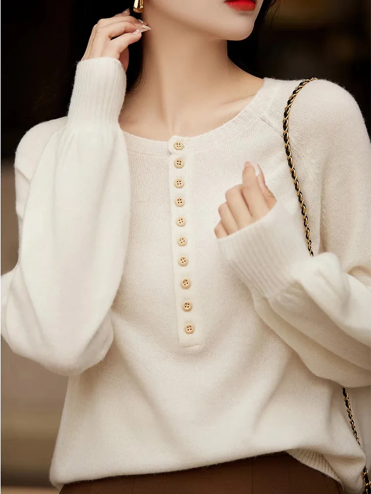 

BOBOKATEER Winter Clothes Women Sweaters Round Neck Buttoned Casual Pullover Truien Dames Sueter Mujer Long Sleeve Knit Sweater