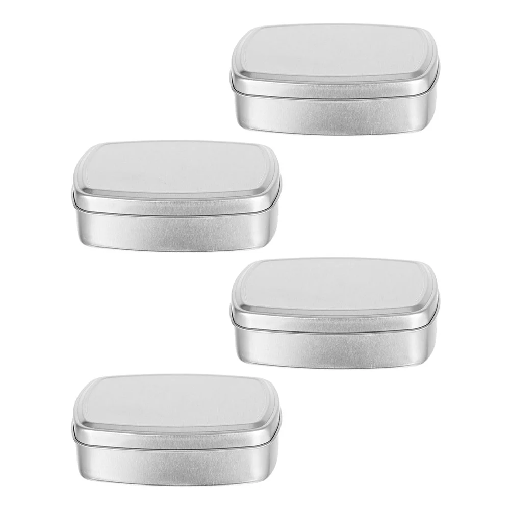 

4 Pcs Makeup Travel Containers Square Soap Dish Tea Tins Aluminum Jar Small Balm Can Lip