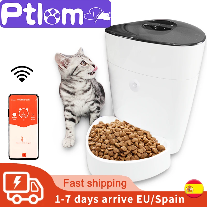 

4L Pet Automatic Feeder Wifi Remote Control Button Version Smart Dog Cat Dry Food Dispenser Bowl USB Battery timer Pets Feeder