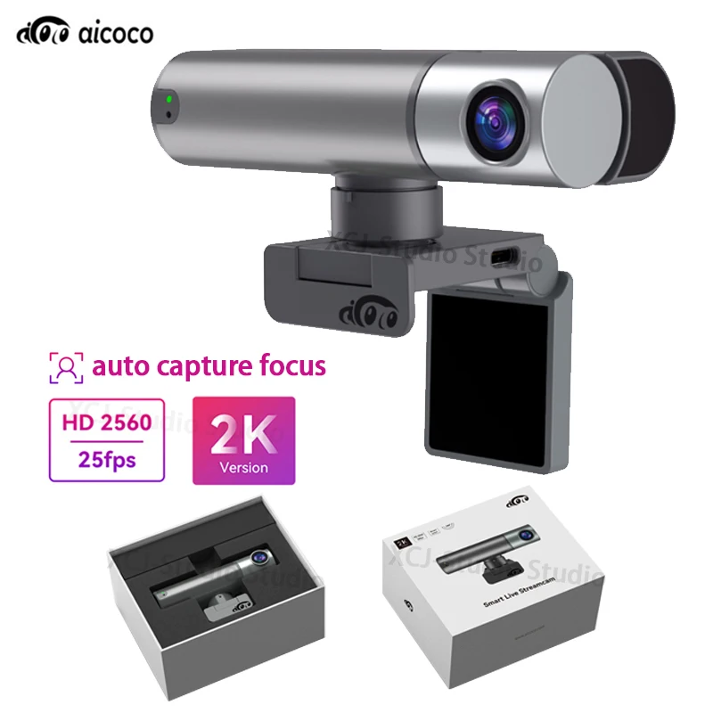 

Aicoco 2K Full HD Web Computer Camera with Built-in Microphone AI Tracking Gesture Adjustment for Desktop or Laptop Youtube Live