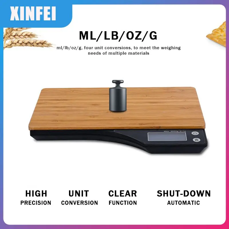 

5kg/1g Digital Electronic Kitchen Food Diet Scale Coffee Scale G OZ ML IB Electronic Bamboo Board Scale For Espresso Pour Over