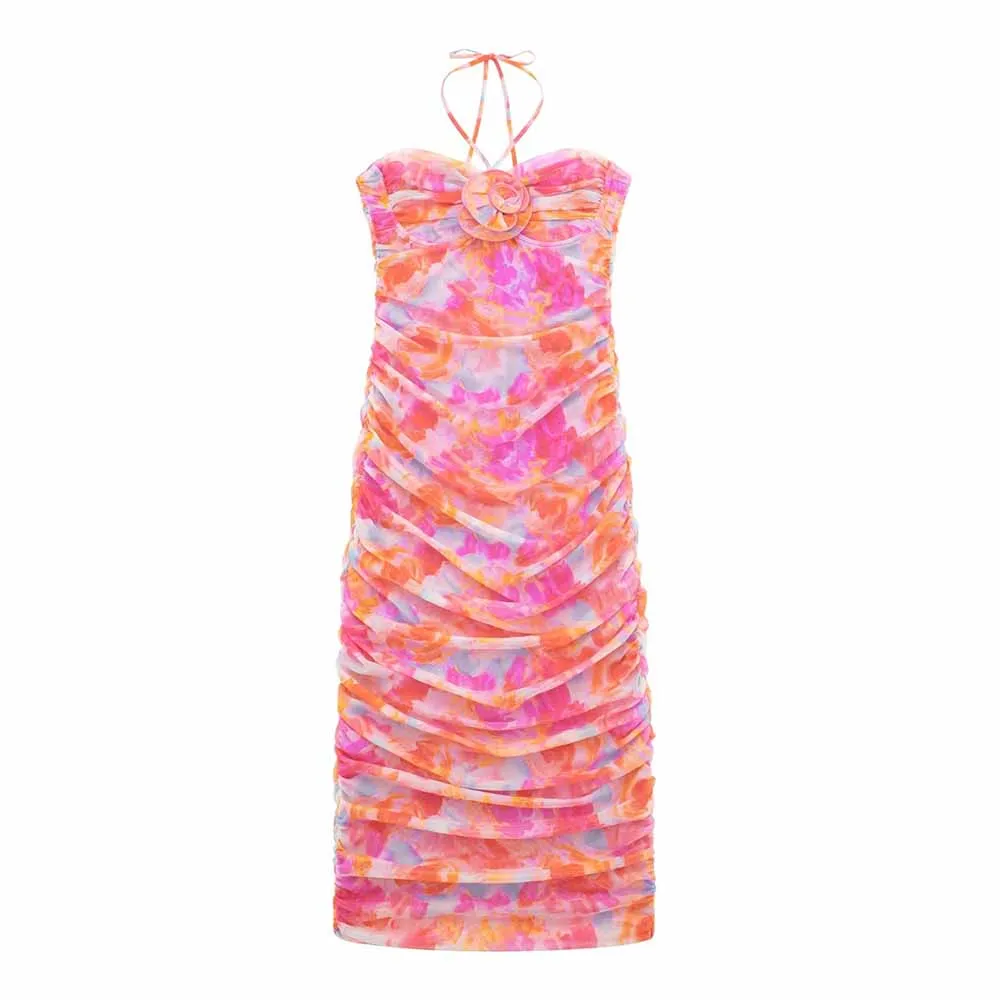 

Траф женское 2022 новое зимнее Цветочное платье из тюля модное Плиссированное облегающее женское платье женское 5039680