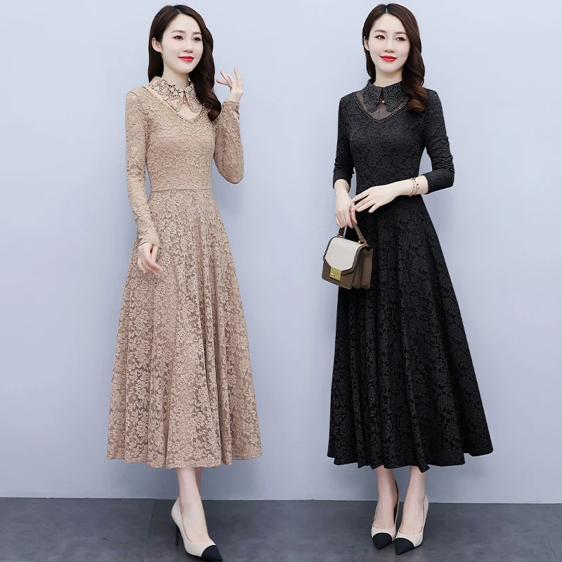 

Женское кружевное платье с длинным рукавом, облегающее Сетчатое платье во французском стиле, осень 2023