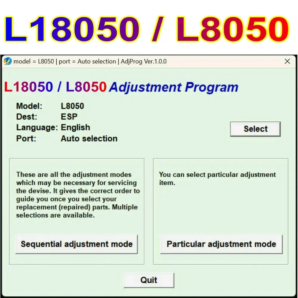 L18050 L8050 Программа принтера AdjProg Код программного обеспечения для регулировки Epson