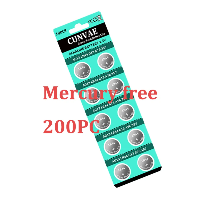 

200pcs AG13 LR44 357A S76E G13 Button Coin Cells 1.5V Alkaline Batteries computer Batteria Single Use Watch Battery