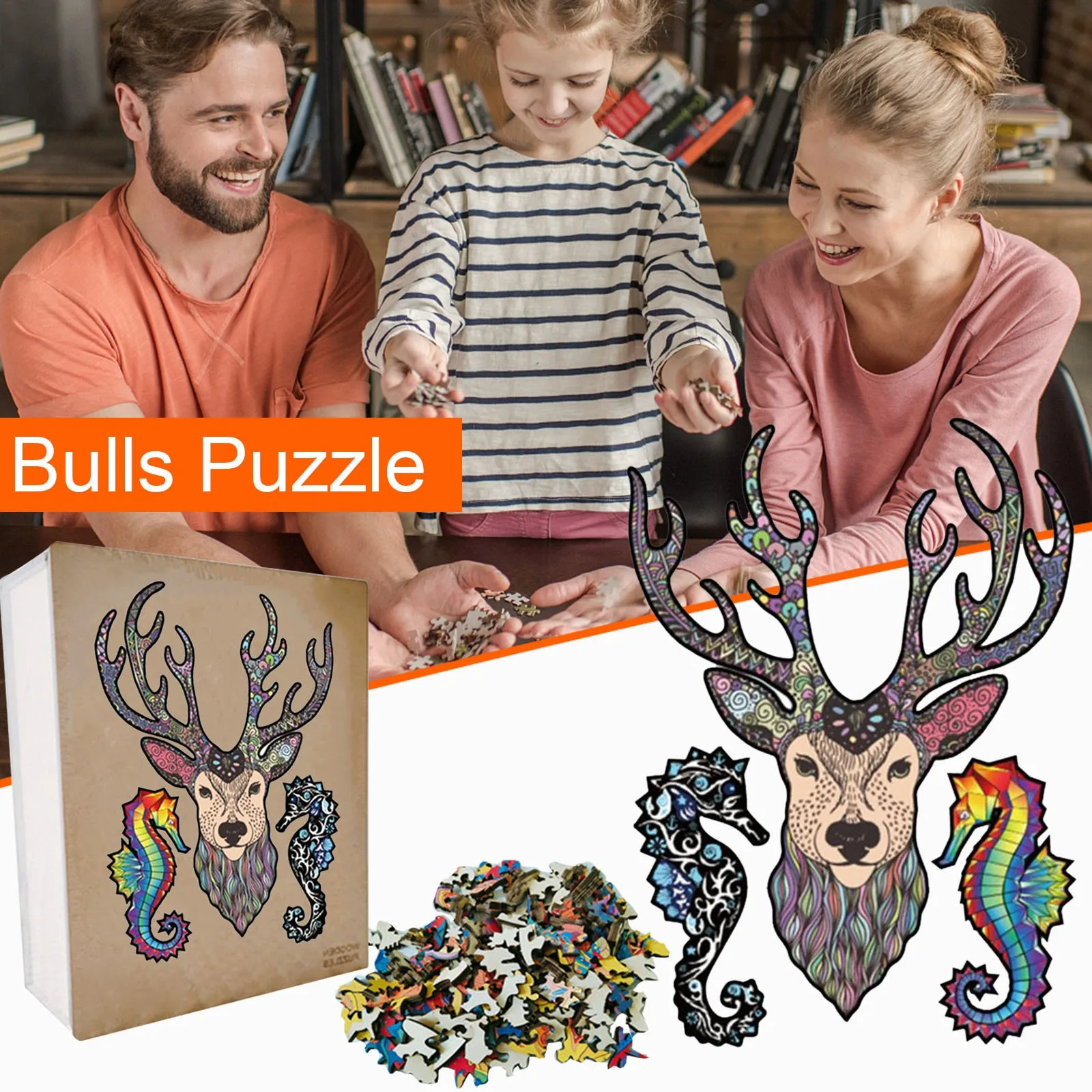 

10 90 Wooden for Gift and Shape Puzzle head Deer Animal Kids Pieces Adults Puzzle Toy