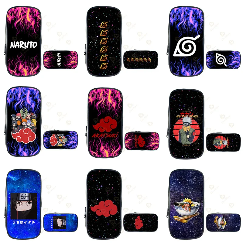 

Anime Pencil Case Naruto Zipper Pouch Pen Holder Fire Print Stationery Large Capacity Makeup Bag Pencil Box Son's Birthday Gift