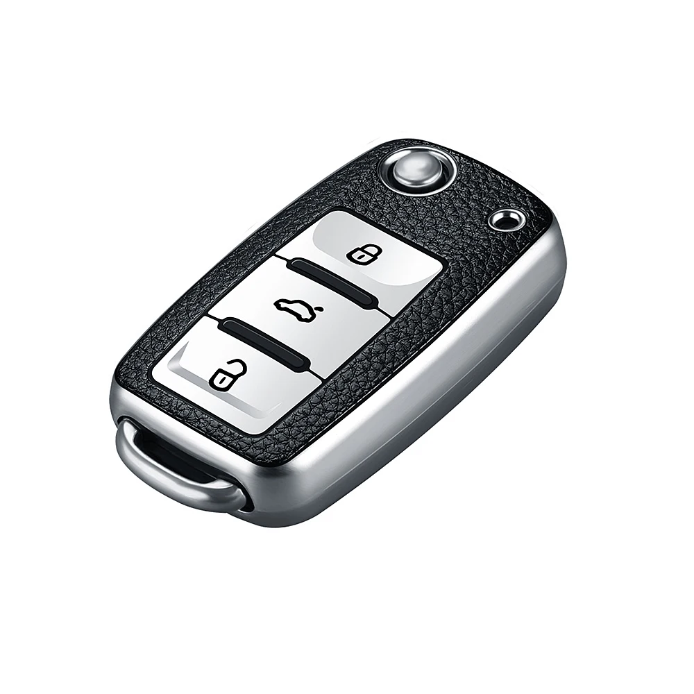 Фото Универсальный кожаный автомобильный ключ для Volkswagen для VW Bora Polo Tiguan Jetta Passat B5 B6 B7 Golf Beetle для Skoda Octavia №2