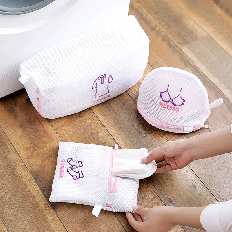 

Fine Mesh Embroidered Bags Bra Lingerie Underwear Dirty Clothes Laundry Bags Washing Machine Washable Mesh Laundry Basket Bag
