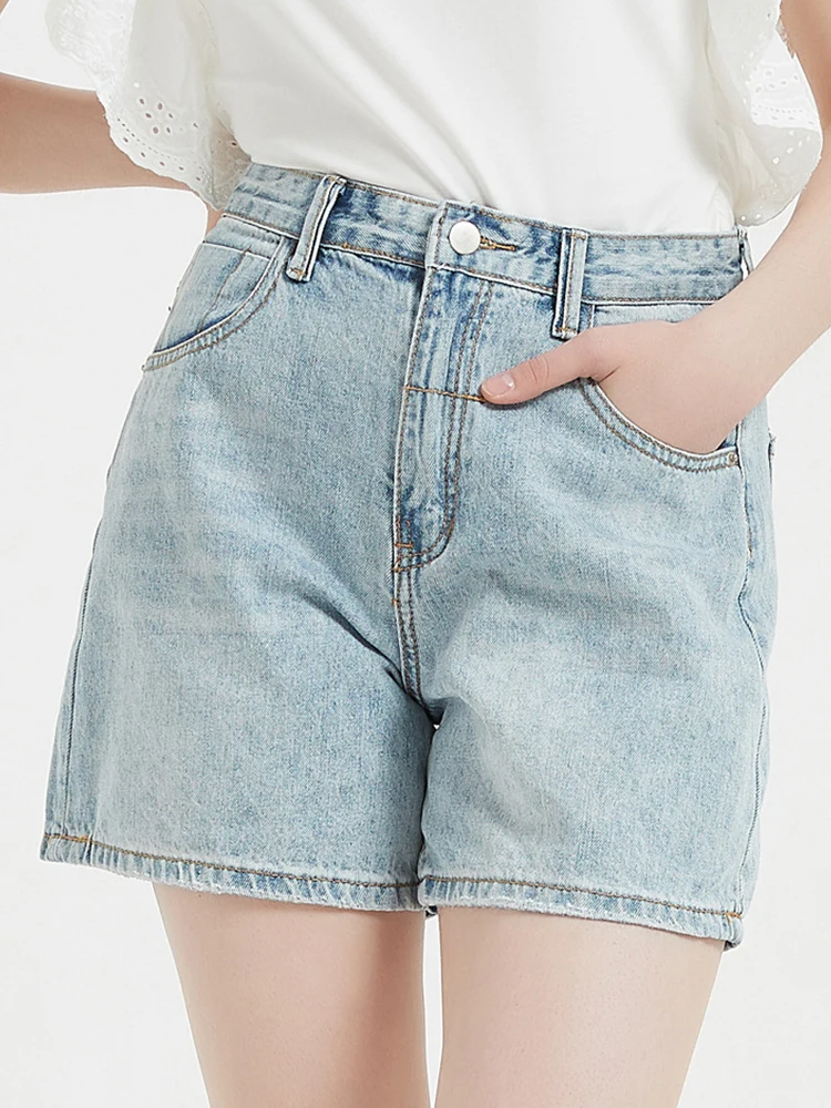 Streetwear Women High Waist Wide Leg Retro Blue Denim Shorts Spring Summer Female Button Loose Jeans Shorts Bottoms