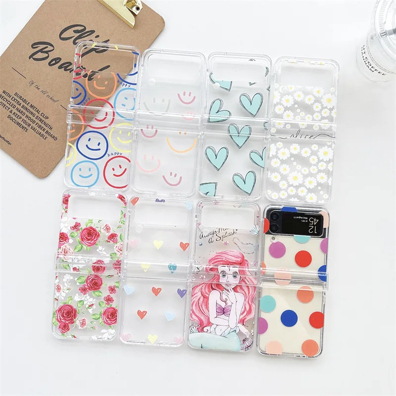 

Creative Cute Love Flowers Smile Phone Case for Samsung Galaxy Z Flip 3 Z Flip 4 Hard PC Back Cover for ZFlip3 ZFlip4 Case Shell