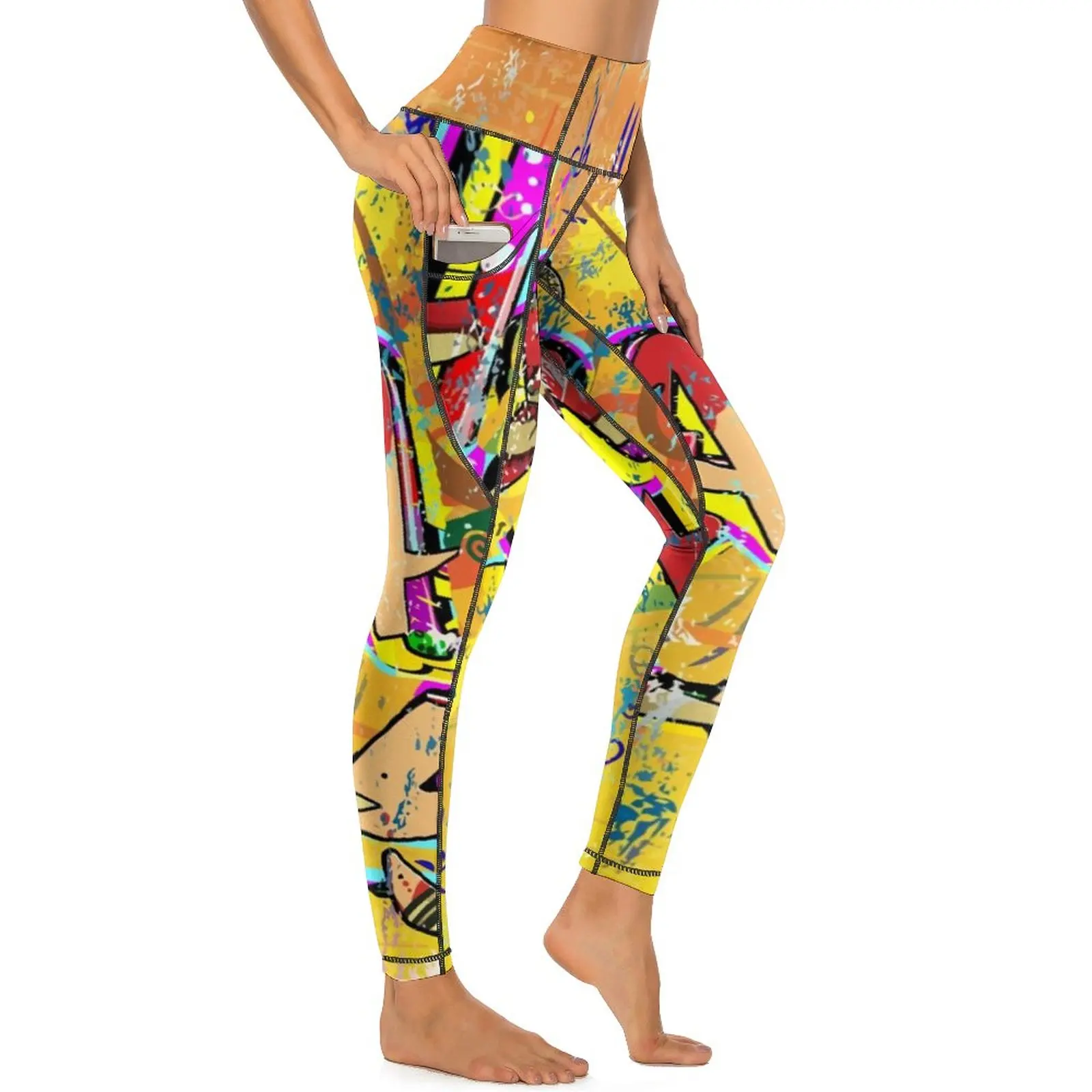 

Abstract Letters Leggings Graffiti Print Graphic Yoga Pants High Waist Fitness Running Yoga Legging Funny Stretch Sports Tights