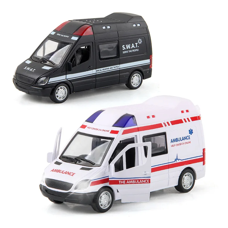 

1/32 Alloy Model Ambulance & SWAT Car 15Cm Length With Lights And Siren Openable Doors Boys' Toy