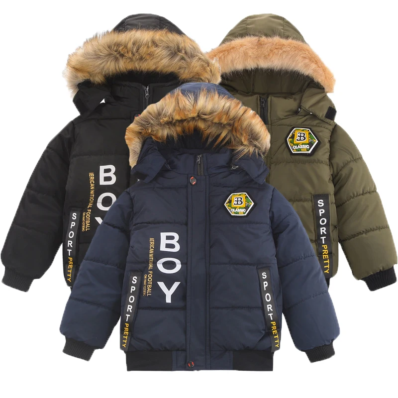 

2022 New Toddler Winter Boys Jacket 1-4 Years Lining plus Fleece Thick Keep Warm Hooded Outerwear For Kids Children Windbreaker