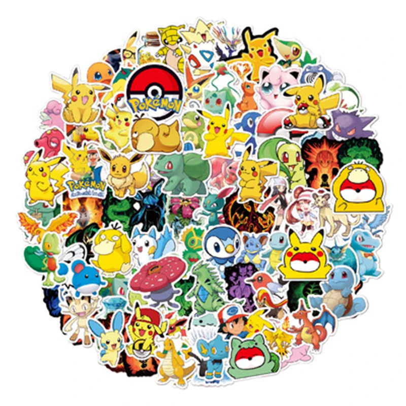 

Anime Pokemon100 PCS Pikachu Stickers Skateboard Luggage Cartoon Graffiti Stickers