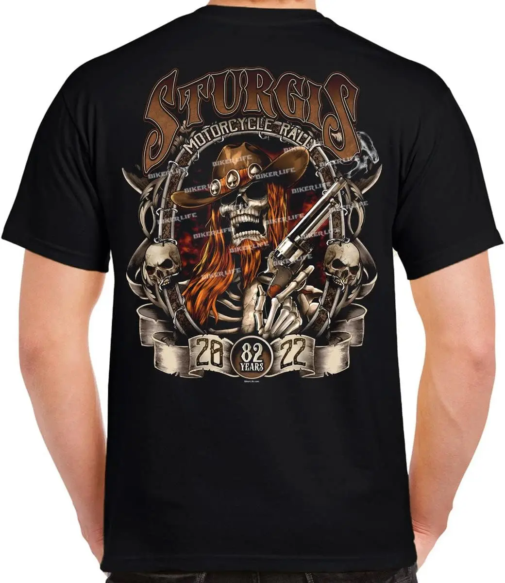Футболка Sturgis Motorcycle Rally 82-летие с черепом и пистолетом 2022 г.