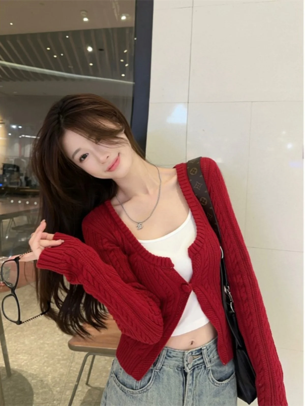 Вязаный свитер с длинными рукавами на одной пуговице верхняя одежда для женщин