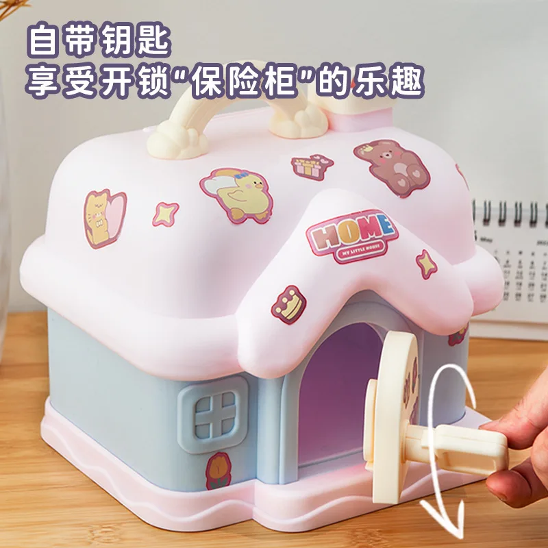

Piggy Bank House for Kids Kawaii Key Coin Money Saving Box with Lock and Key