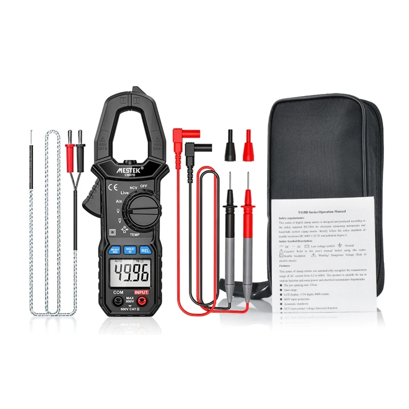 

Handheld Clamp Meter T-RMS 6000 Counts Multimeter Voltage Tester Measures Current Voltage Temperature Frequency Durable