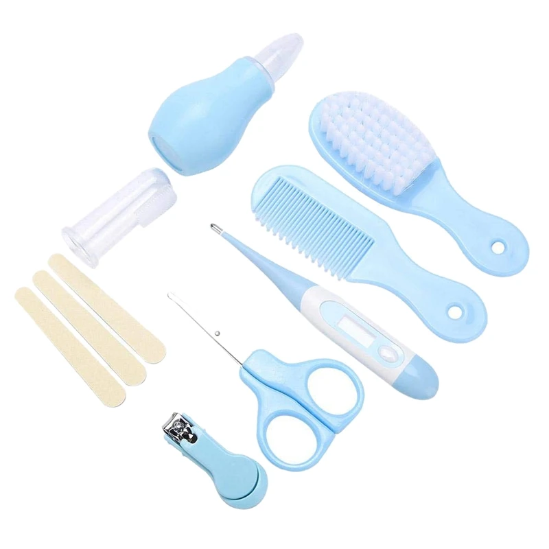 

Baby Care Kit, 8 Pcs Convenient Healthcare Grooming Set Nail Clipper Manicure Scissors Nose Cleaner Hair Brush Comb Essential Da