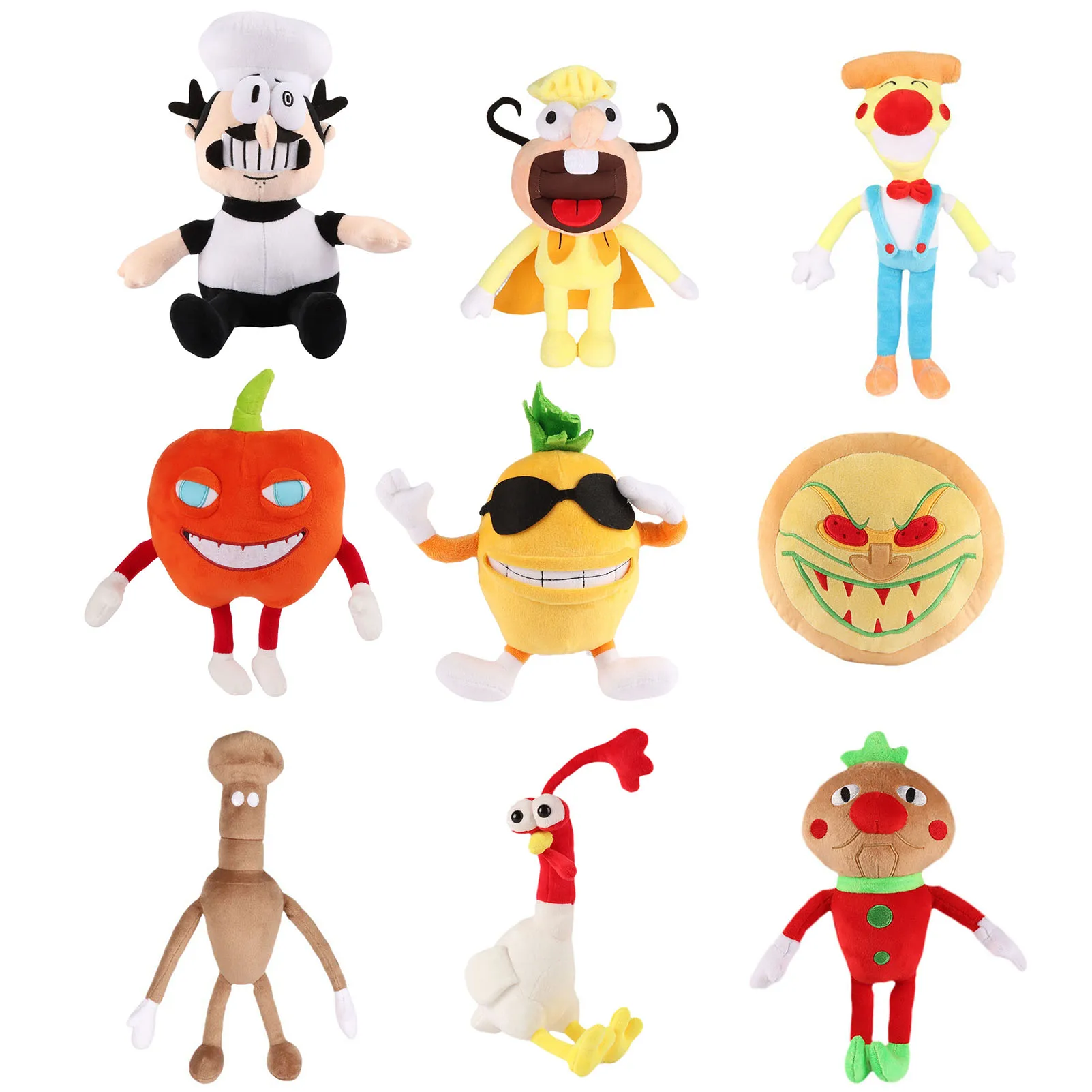

Pizza Tower Plush Toy Peppino Pepperman Pizza Face Tomato Toppin Monster Mort the chicken The Noise Pizza Head Pineacool Doll