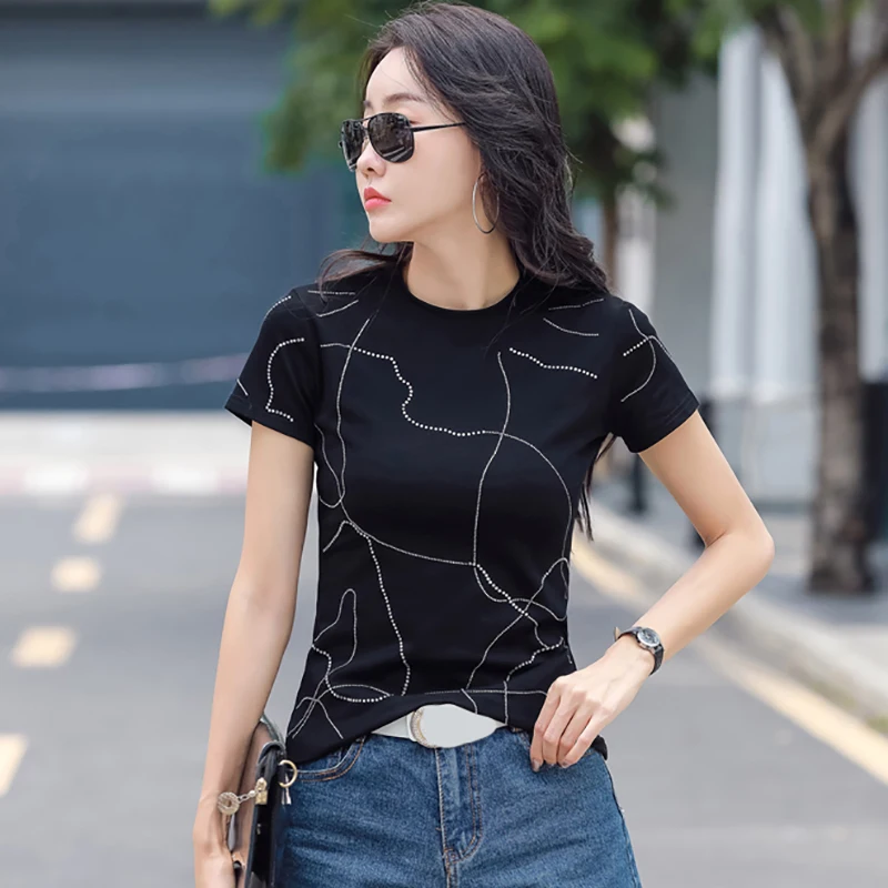 

Diamonds Print Tshirts For Women T Shirt Cotton Short Sleeve T-Shirt Summer Korean Fashion Womens Clothing Tee Shirt Camisetas