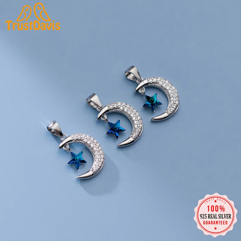 

TrustDavis Настоящее серебро 925 пробы 2022 Милая луна синий CZ кулон ручной работы DIY ожерелье аксессуары изысканные ювелирные изделия S925 HY870