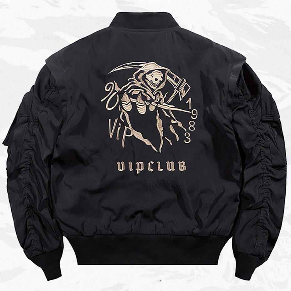 Куртка-бомбер Techwear мужская с вышивкой бог смерти бейсбольная уличная одежда в