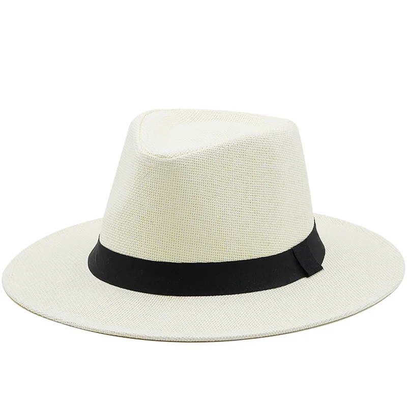 

Fashion Summer Women Men Straw Sun Hat With Wide Brim Panama Hat For Beach Fedora Jazz Hat Size 56-58CM